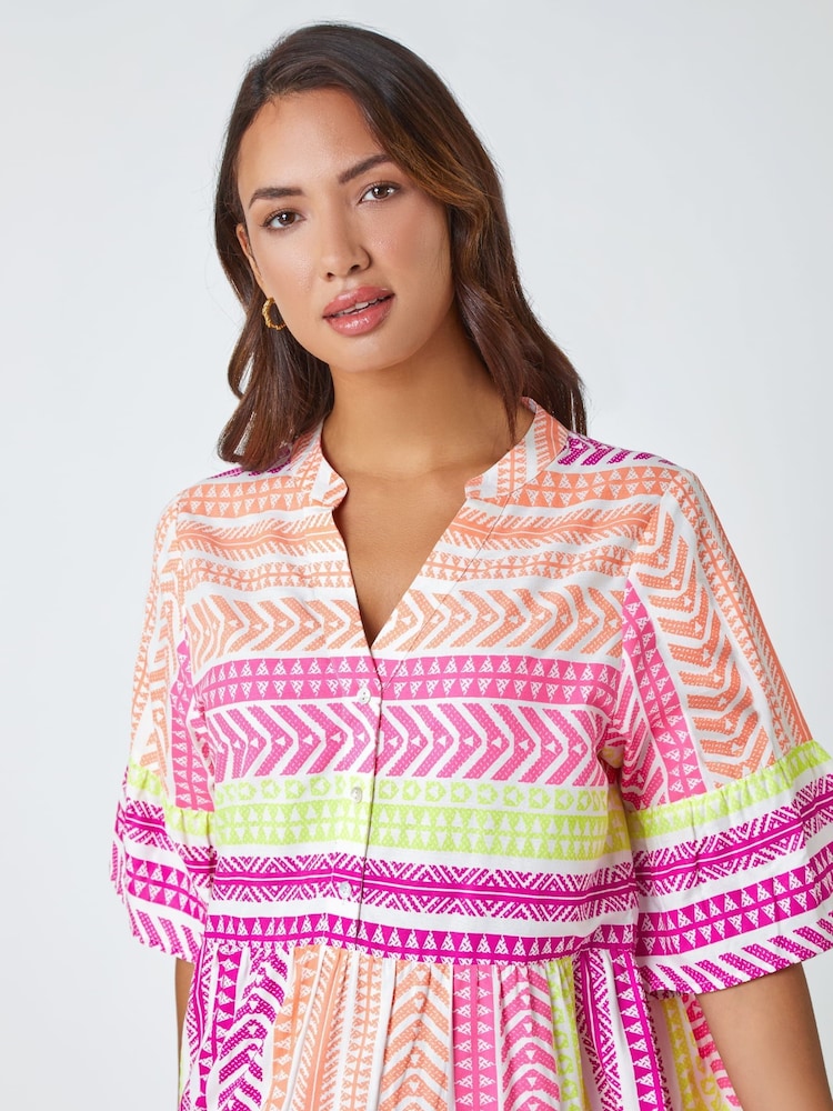 Roman Pink Print Smock Dress - Image 4 of 5