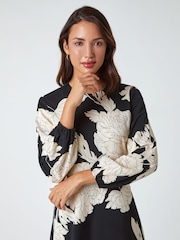 Roman Black Floral Contrast Print Midi Dress - Image 4 of 5
