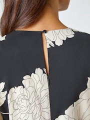 Roman Black Floral Contrast Print Midi Dress - Image 5 of 5