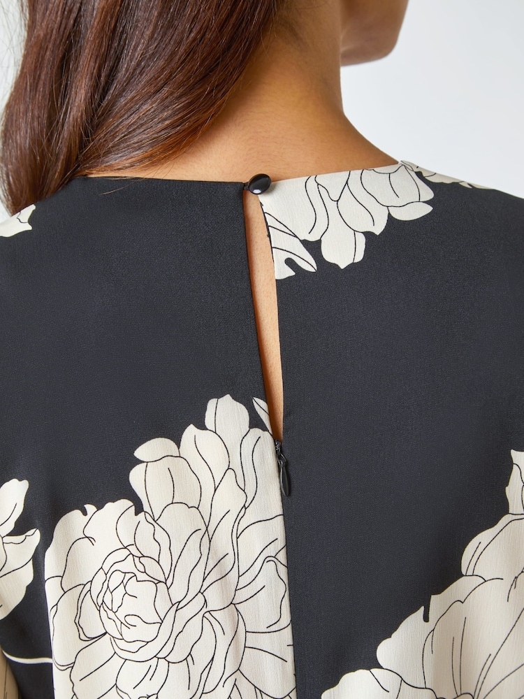 Roman Black Floral Contrast Print Midi Dress - Image 5 of 5
