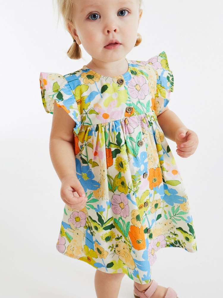 Yellow Floral Frill Sleeve Cotton Dress (3mths-8yrs) - Image 1 of 6