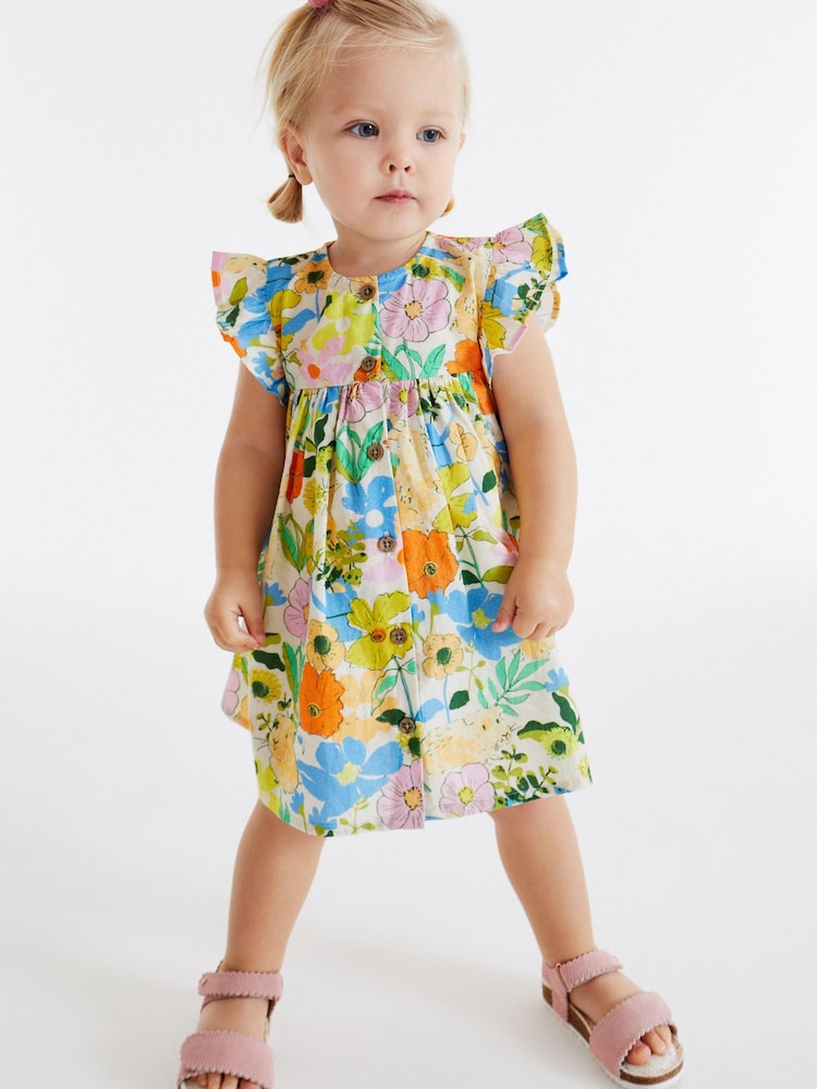 Yellow Floral Frill Sleeve Cotton Dress (3mths-8yrs) - Image 2 of 6