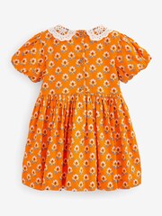 Orange Geo Printed Lace Collar Shirred Cotton Dress (3mths-8yrs) - Image 6 of 6