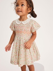 Pink Ditsy Sparkle Printed Lace Collar Shirred Cotton Dress (3mths-8yrs) - Image 1 of 5