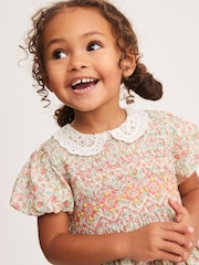 Pink Ditsy Sparkle Printed Lace Collar Shirred Cotton Dress (3mths-8yrs) - Image 3 of 5