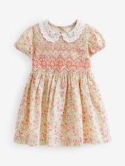 Pink Ditsy Sparkle Printed Lace Collar Shirred Cotton Dress (3mths-8yrs) - Image 4 of 5