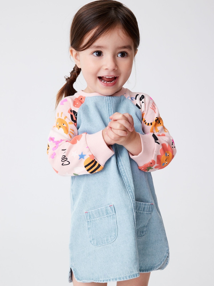 Pink Panda Print Raglan Denim Dress (3mths-7yrs) - Image 1 of 5