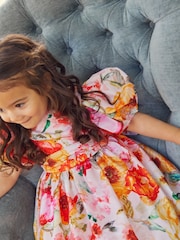 Pink/Yellow Floral Printed Taffeta Party Dress (3mths-8yrs) - Image 2 of 4