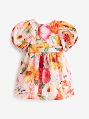 Pink/Yellow Floral Printed Taffeta Party Dress (3mths-8yrs) - Image 3 of 4