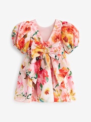 Pink/Yellow Floral Printed Taffeta Party Dress (3mths-8yrs) - Image 4 of 4