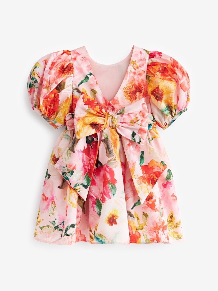 Pink/Yellow Floral Printed Taffeta Party Dress (3mths-8yrs) - Image 4 of 4