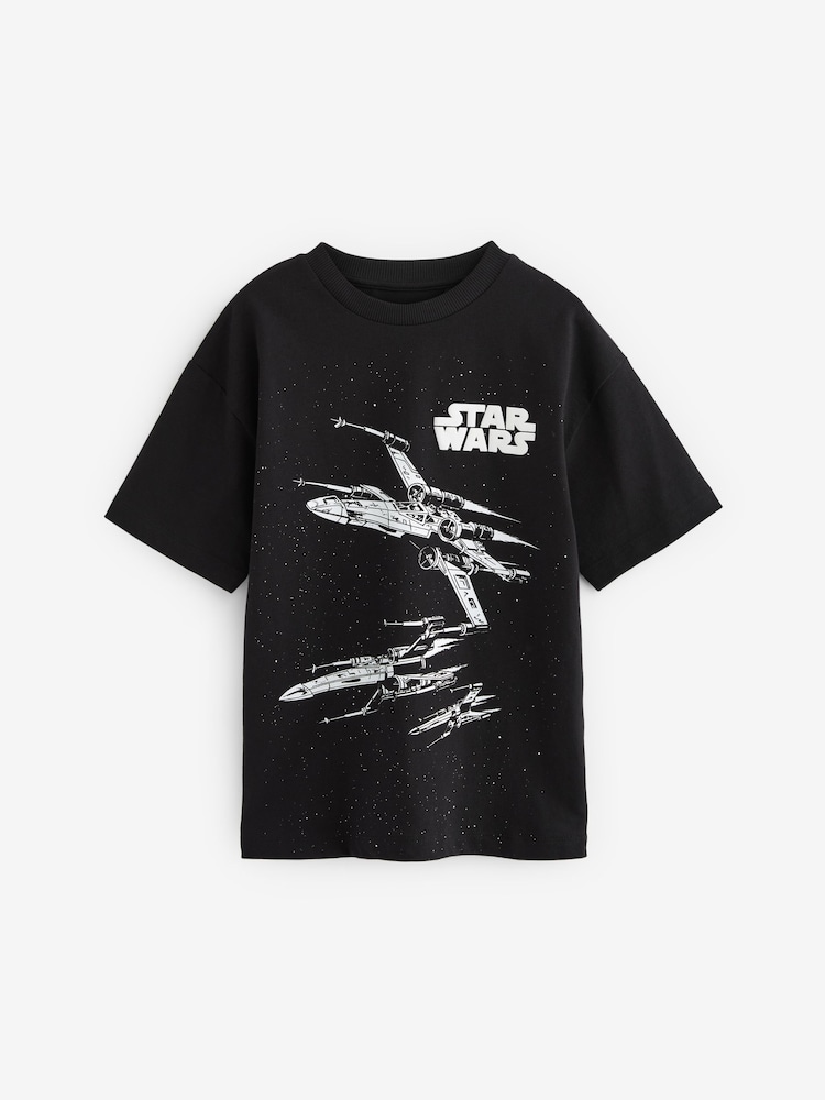 Czarny - Koszulka licencjonowana z motywem Star Wars, w 100% z bawełny (3–16 lat) - Obraz 1 z 3 Czarny - Koszulka licencjonowana z motywem Star Wars, w 100% z bawełny (3–16 lat) - Obraz 1 z 3