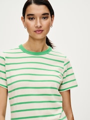 Green Stripe Essential Pure Cotton Short Sleeve Crew Neck T-Shirt - Image 1 of 6