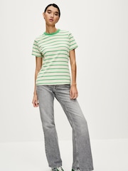 Green Stripe Essential Pure Cotton Short Sleeve Crew Neck T-Shirt - Image 2 of 6