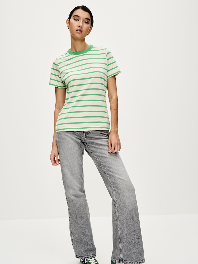Green Stripe Essential Pure Cotton Short Sleeve Crew Neck T-Shirt - Image 2 of 6