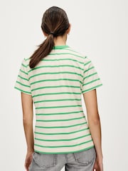 Green Stripe Essential Pure Cotton Short Sleeve Crew Neck T-Shirt - Image 3 of 6