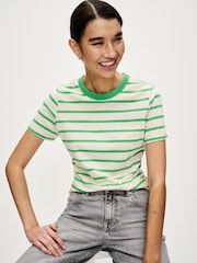Green Stripe Essential Pure Cotton Short Sleeve Crew Neck T-Shirt - Image 4 of 6