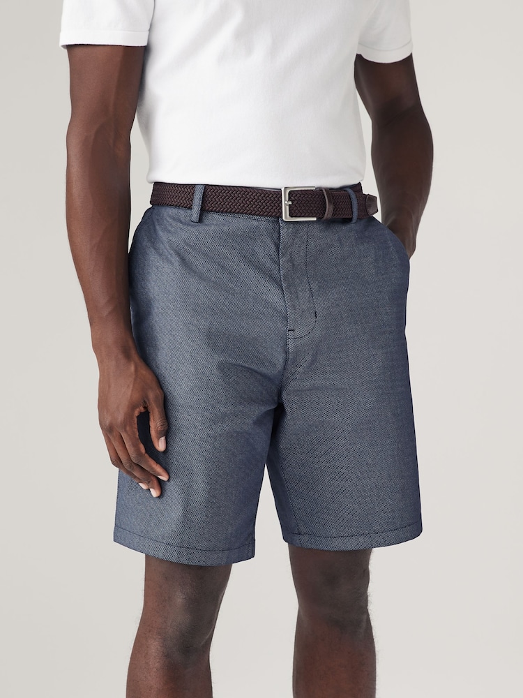 Navy Texture Woven Belted Textured Shorts - Image 1 of 8