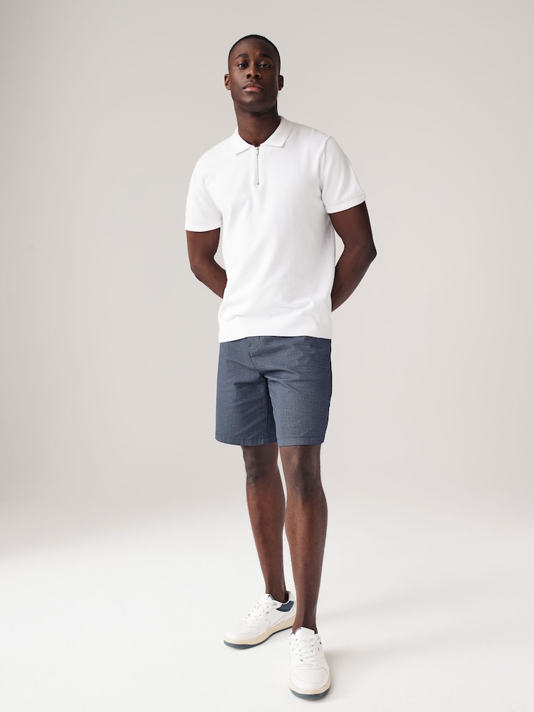Navy Texture Woven Belted Textured Shorts - Image 2 of 8