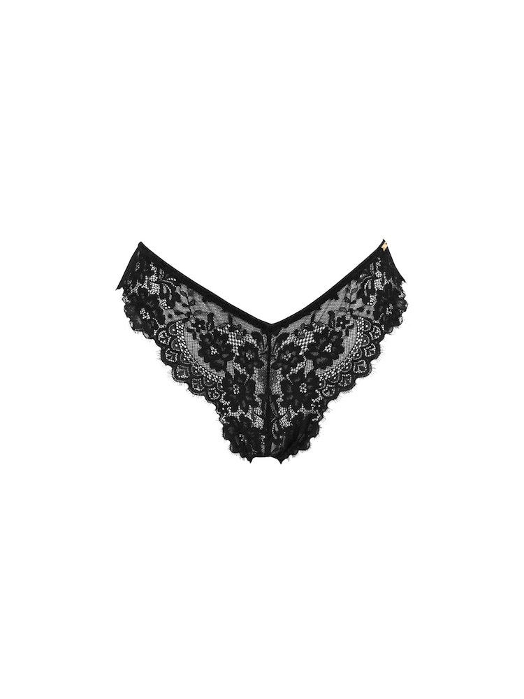 Pour Moi Black Brief India Eyelash Lace V Knickers - Image 5 of 5