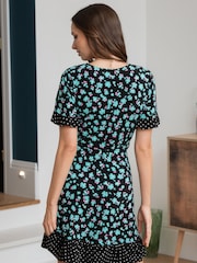 Pour Moi Black Birdie Frill Detail Slinky Recycled Stretch Dress - Image 3 of 5