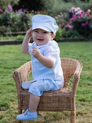 Emile Et Rose Blue Pantalones cortos de lino de tres piezas y conjunto de sombreros - Imagen 1 de 3