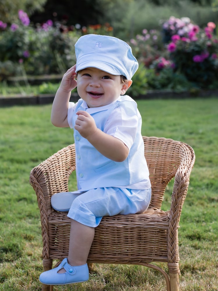 Emile Et Rose Blue Pantalones cortos de lino de tres piezas y conjunto de sombreros - Imagen 1 de 3
