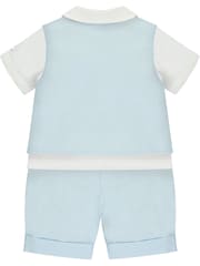 Emile Et Rose Blue Pantalones cortos de lino de tres piezas y conjunto de sombreros - Imagen 3 de 3