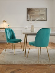 Set of 2 Soft Velvet Teal Stella Gold Effect Leg Dining Chairs - Image 1 of 8