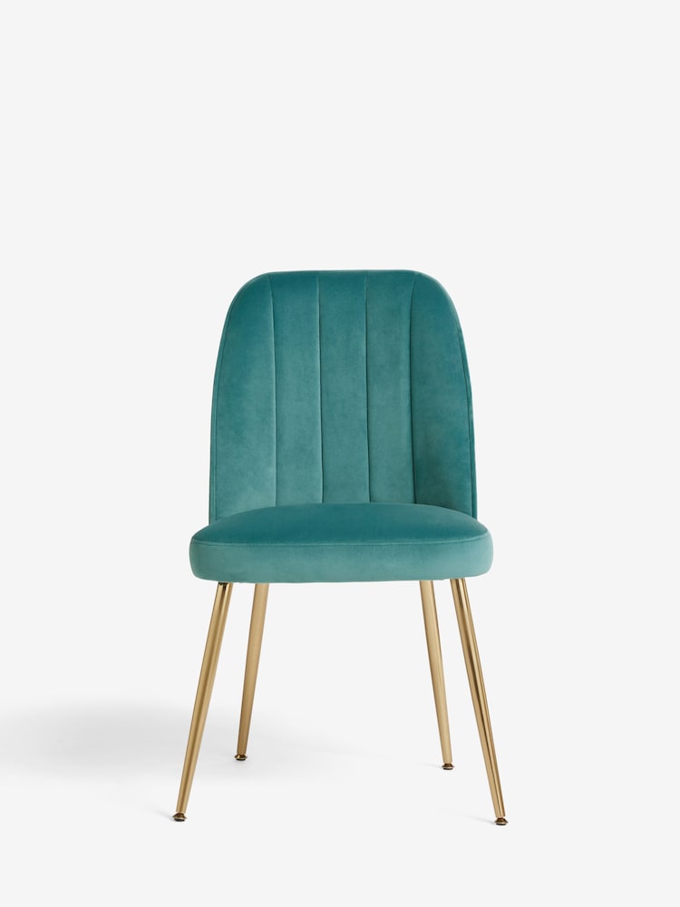 Set of 2 Soft Velvet Teal Stella Gold Effect Leg Dining Chairs - Image 2 of 8