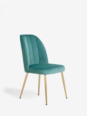 Set of 2 Soft Velvet Teal Stella Gold Effect Leg Dining Chairs - Image 3 of 8