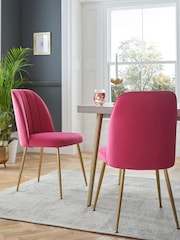 Set of 2 Soft Velvet Fuchsia Pink Brushed Gold Leg Stella Non Arm Dining Chairs - Image 1 of 9