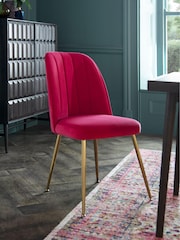 Set of 2 Soft Velvet Fuchsia Pink Brushed Gold Leg Stella Non Arm Dining Chairs - Image 2 of 9
