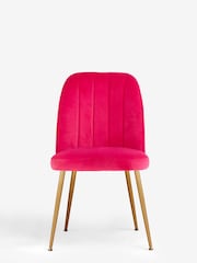 Set of 2 Soft Velvet Fuchsia Pink Brushed Gold Leg Stella Non Arm Dining Chairs - Image 3 of 9