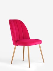 Set of 2 Soft Velvet Fuchsia Pink Brushed Gold Leg Stella Non Arm Dining Chairs - Image 4 of 9