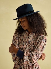 Joules Maude Navy Blue Wool Fedora Hat - Image 3 of 6