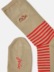Joules Embroidered Brown Ankle Socks - Image 2 of 3