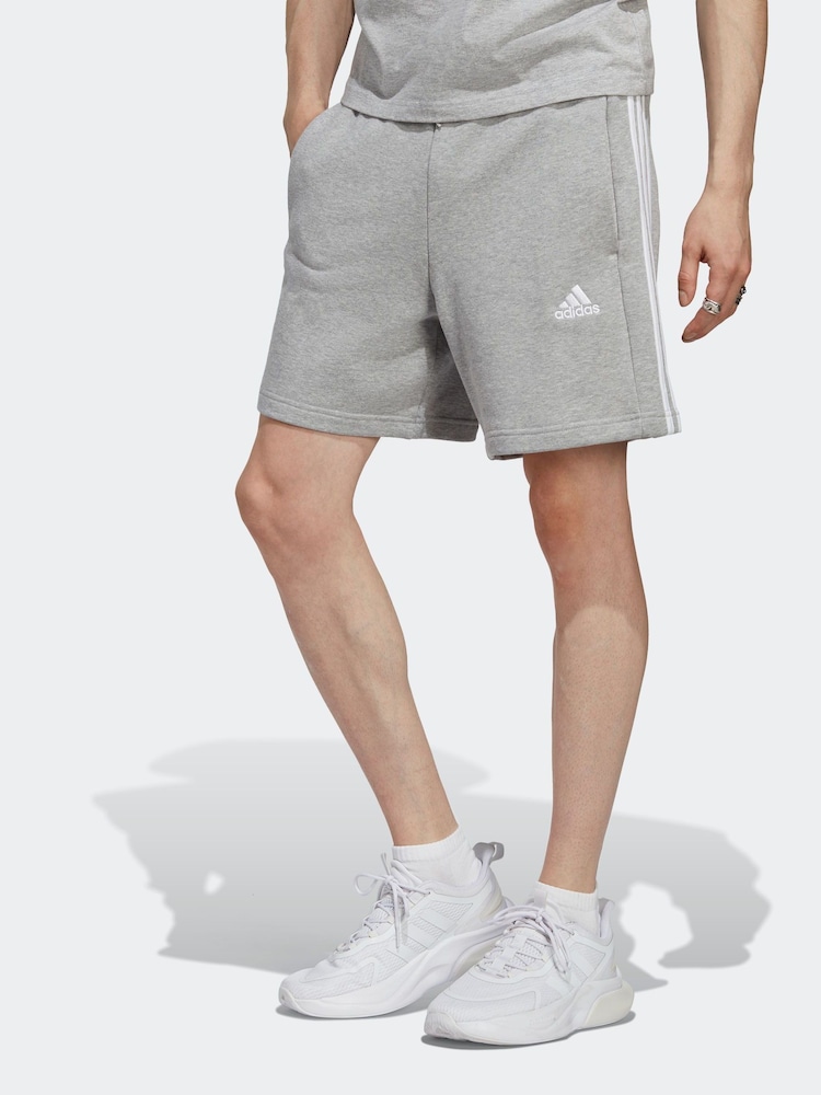 adidas Grey Essentials French Terry 3-Stripes 100% Cotton Shorts - Image 1 of 6