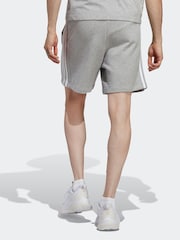 adidas Grey Essentials French Terry 3-Stripes 100% Cotton Shorts - Image 2 of 6