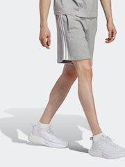 adidas Grey Essentials French Terry 3-Stripes 100% Cotton Shorts - Image 3 of 6