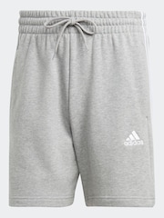 adidas Grey Essentials French Terry 3-Stripes 100% Cotton Shorts - Image 6 of 6