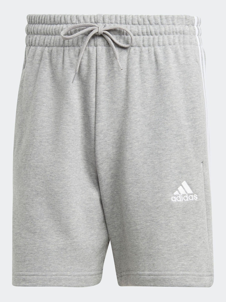 adidas Grey Essentials French Terry 3-Stripes 100% Cotton Shorts - Image 6 of 6