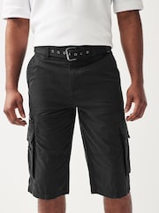 Black Long Length Belted Cargo Shorts - Image 1 of 8
