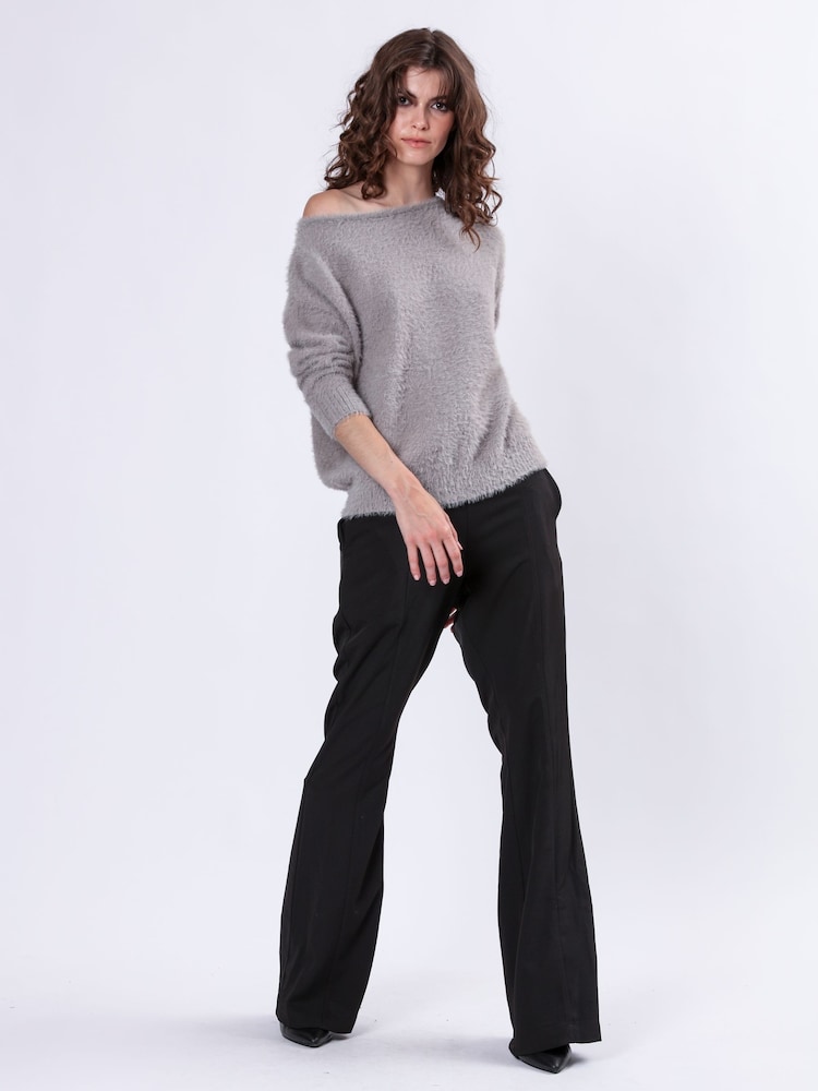 Religion Grey Off The Shoulder Super Soft Fluffy Jumper - Image 1 of 6