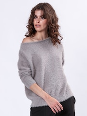 Religion Grey Off The Shoulder Super Soft Fluffy Jumper - Image 2 of 6
