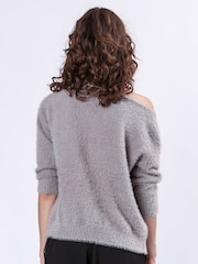 Religion Grey Off The Shoulder Super Soft Fluffy Jumper - Image 3 of 6