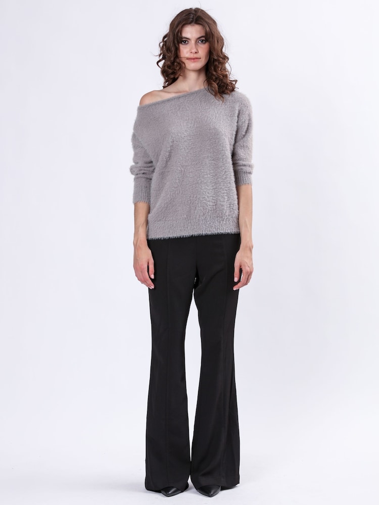 Religion Grey Off The Shoulder Super Soft Fluffy Jumper - Image 4 of 6