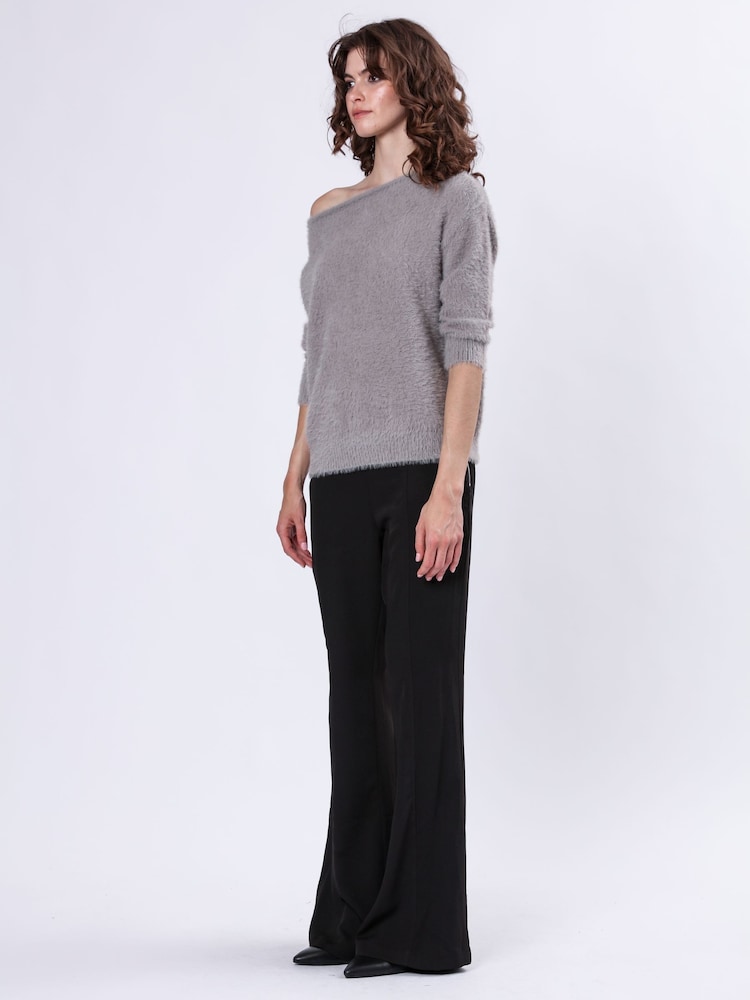 Religion Grey Off The Shoulder Super Soft Fluffy Jumper - Image 5 of 6