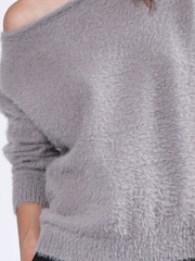 Religion Grey Off The Shoulder Super Soft Fluffy Jumper - Image 6 of 6