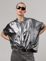Religion Silver Oversized Blouse in Dip Dye With Tie Neck - Image 1 of 8